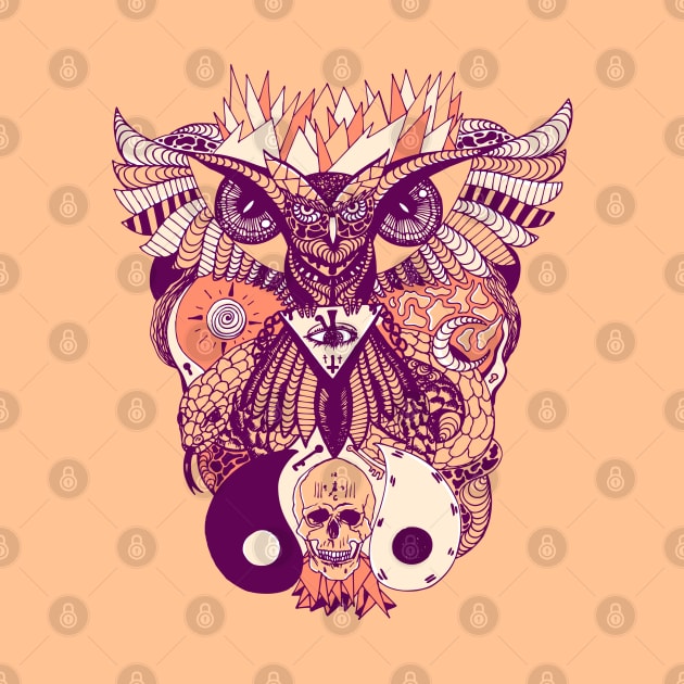 Peach Owl And Ageless Skull by kenallouis