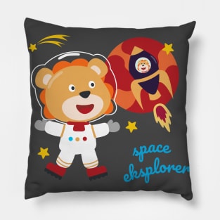 Space lion or astronaut in a space suit with cartoon style Pillow