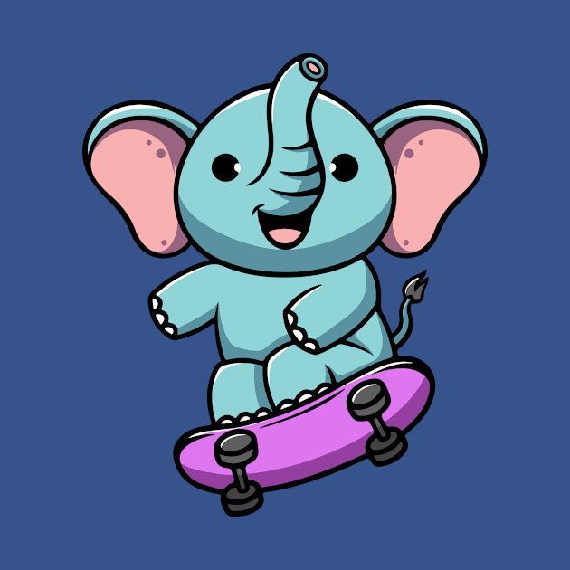 cute elephant playing skateboard by Cubbone