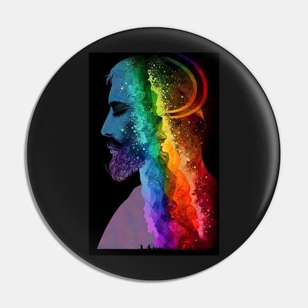 Rainbow Love: A Surreal Illustration of a Man Lost in Thought Pin by PenguiQueer