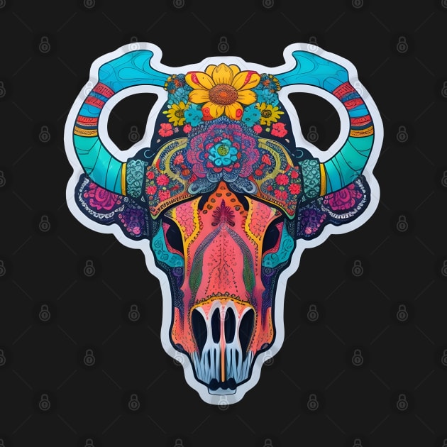 Colourful Cow skull by Spaceboyishere