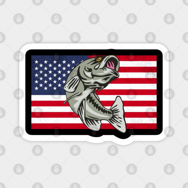 Vintage American Flag Patriotic Bass Fishing Magnet by JB.Collection