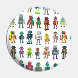 Robot Line-up - cute robots by Cecca Designs Pin