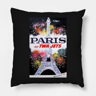 PARIS via Fly TWA Jets Vintage Airline Poster Pillow