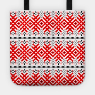 Unity - Force Protection Abundance - Ethno Ukrainian Traditional Pattern - Slavic Ornament Red Black Tote