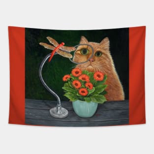 Orange Cat and Dragonfly Tapestry