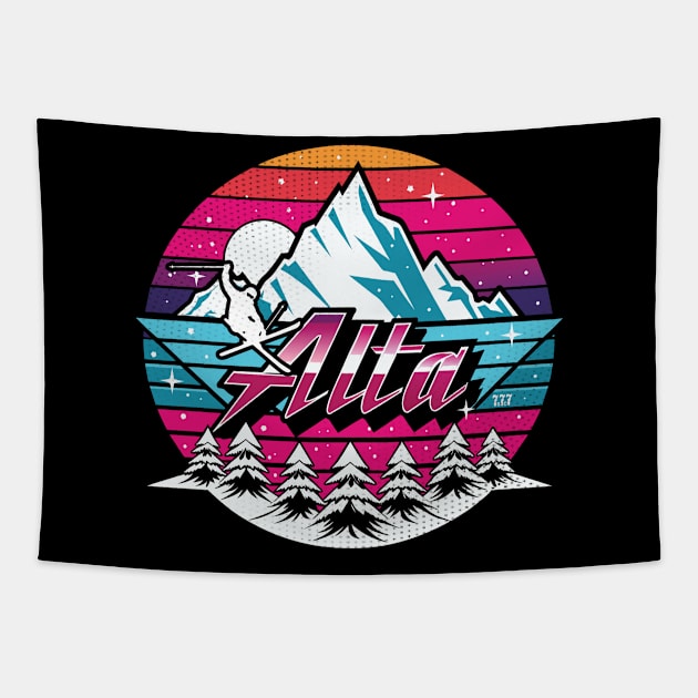 Retro 80s Alta Ski Tapestry by Surrealcoin777