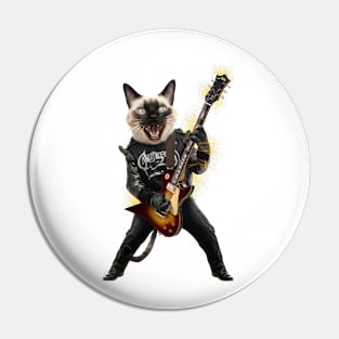 Cat Rock Siamese Funny Electric Guitar Punk Rocker Gift For Cat Mum Mom Dad Heavy Metal Kitten Cats Lover Pin