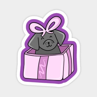 Cute Holiday Dog in a Giftbox Present, made by EndlessEmporium Magnet