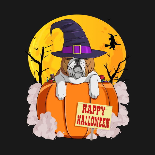 English Bulldog Witch Pumpkin Happy Halloween by Noseking