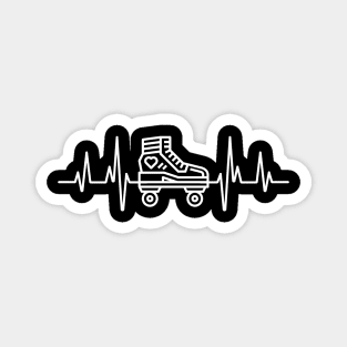 Roller Skate line drawing and heartbeat in white for skaters and roller derby fans Magnet