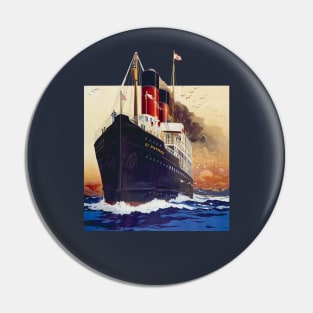 Steamship Ship Poster Retro Vintage Pin