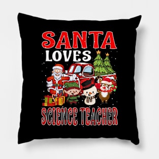 Santa Loves Science Teacher Pillow