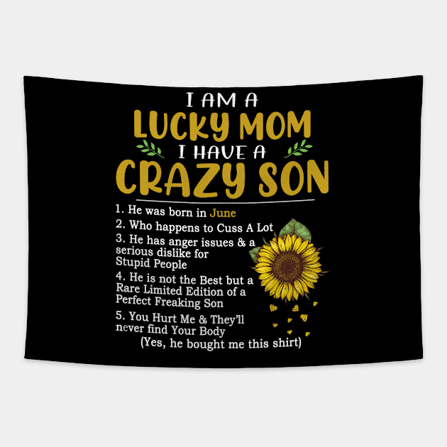 I Am A Lucky Mom I Have A Crazy Son Tapestry by Jenna Lyannion