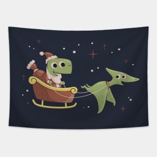 Dinosaur Christmas T-Rex Santa Tapestry