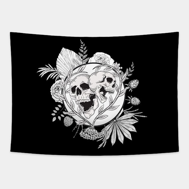 Bones And Botany Black And White Tapestry by NICHE&NICHE