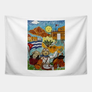 Tile mural of happy children in Cuba Tapestry