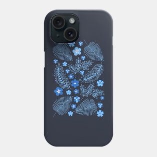 Light Blue leaves and flowers pattern Phone Case