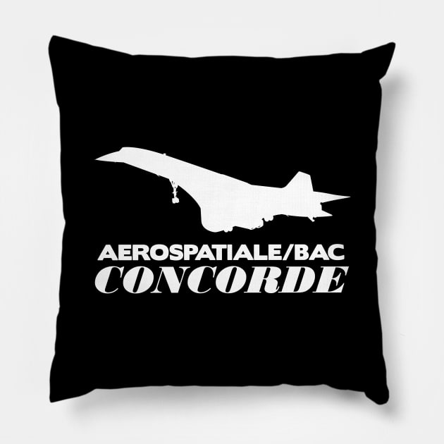 Aerospatiale-BAC Concorde Silhouette Print (White) Pillow by TheArtofFlying