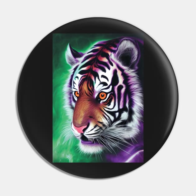 Psychedelic Tiger | Colorful Tiger Art | Astral Tiger Painting | Beautiful Multicolored Tiger Pin by GloomCraft