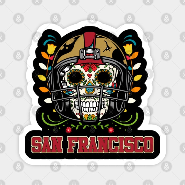 San Francisco Football Helmet Sugar Skull Magnet by TeddyTees