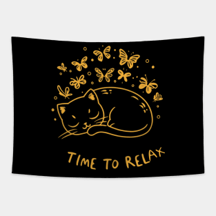 Cute cat and butterflies - time to relax Tapestry