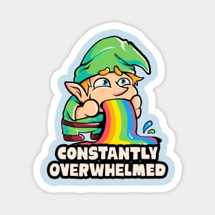 Constantly Overwhelmed - Funny Gnome Rainbow Gift Magnet