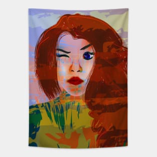 winking girl with brown hair Tapestry