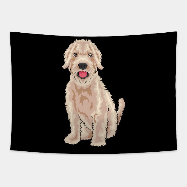 A super cute Goldendoodle looks at you. Tapestry by theanimaldude