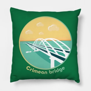 Crimean bridge in a circle, emblem. The sea is black Pillow