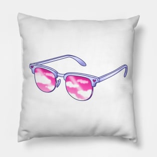 Blue sunglasses with pink sky lenses Pillow