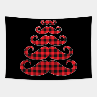 mustache red plaid buffalo christmas tree Tapestry