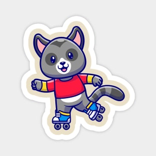 Cute Racoon Playing Roller Skate Cartoon Magnet