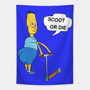 SCOOT OR DIE Yellow Cartoon Character Parody Tapestry