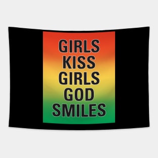 Vintage Girls Kiss Girls God Smiles Rainbow Aesthetic Streetwear Tapestry