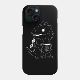 Tea Rex, T-Rex, Dinosaur, White Line Drawing Phone Case