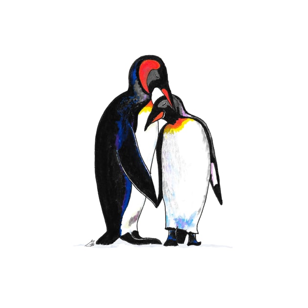 Penguins Watercolour - Loving King Penguin Pair by Maddybennettart