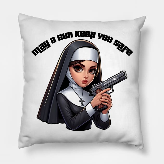 Gun Bless You Pillow by Rawlifegraphic