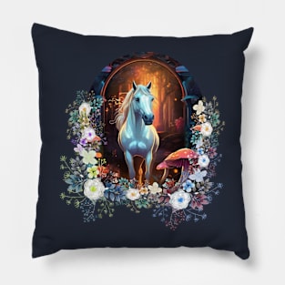 Horse Lover White Horses Magical Forest Pillow