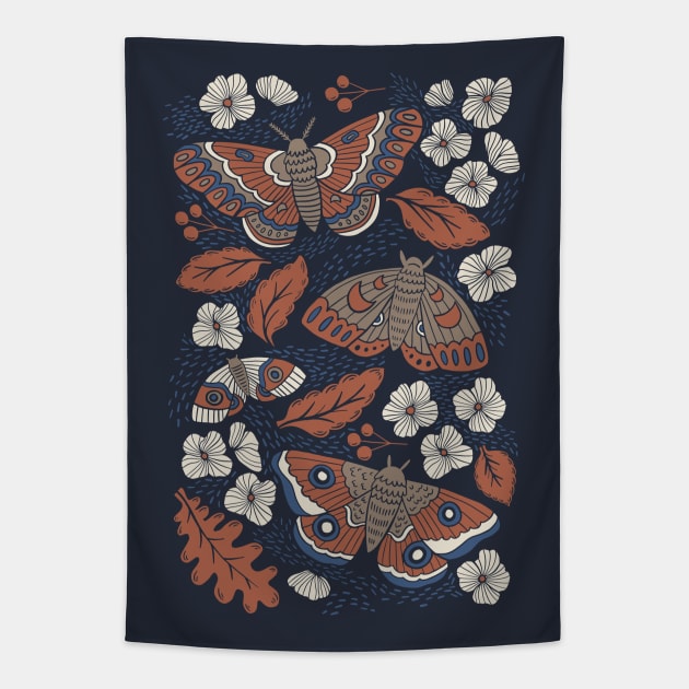 Midnight Rusted Moths Tapestry by latheandquill