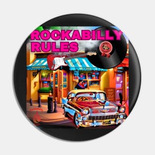 ROCK the Flamin Cowboy Rockabilly Rules Pin