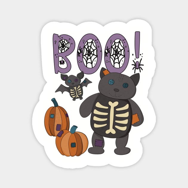 Boo Halloween Bat and Cat Magnet by Alissa Carin