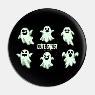 Set of collection cute ghost horror cartoon flat design hand drawn spooky emoji funny spirit doodle Pin