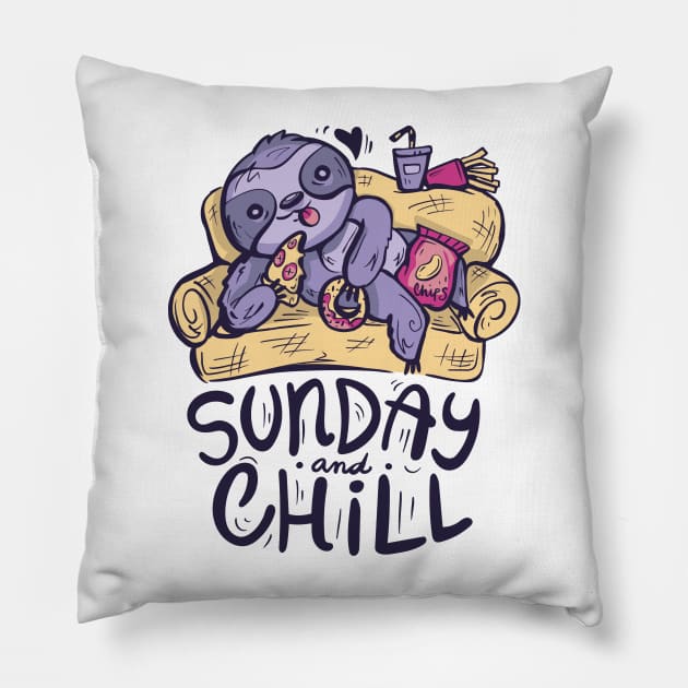 Awesome Funny Sloth Sunday And Chill Lazy Sloth Lover Pillow by anubis1986