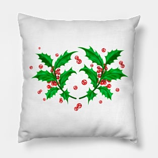 Holly Branches with Red Berries Pillow