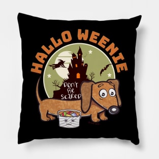 Cute Doxie Dog trick or treating on Hallo weenie Dachshund Halloween Pillow