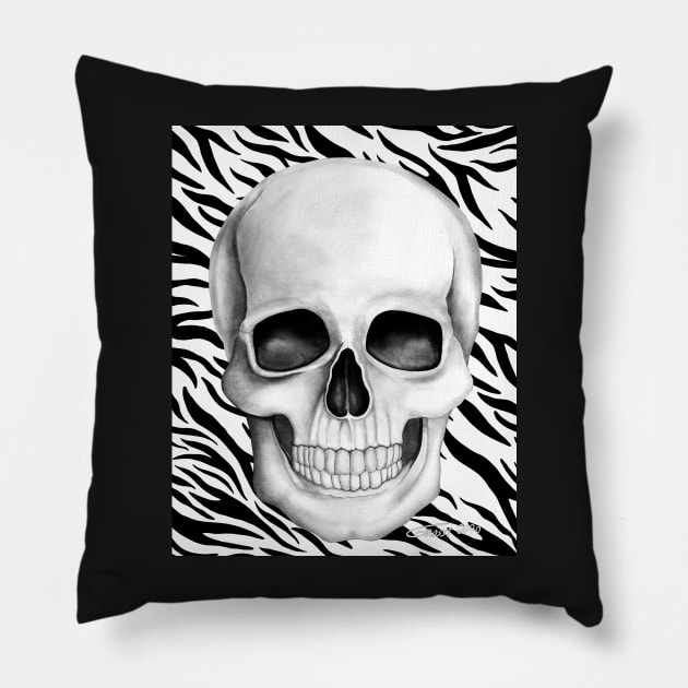 Skull (On Zebra Print Background) Pillow by GDGCreations