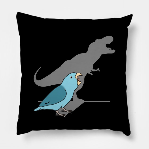 T-rex shadow - blue parrotlet Pillow by FandomizedRose