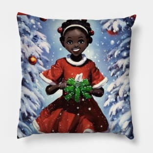 White christmas kawaii black girl anime Pillow