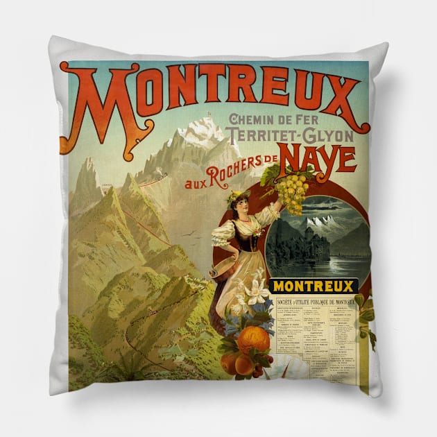 Montreux Switzerland Vintage Travel Poster 1894 Pillow by vintagetreasure